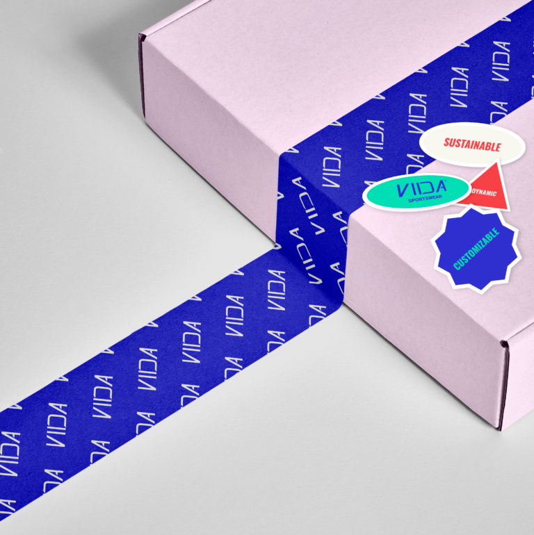 Branding Price Guide-pink mailer box with blue tap and colorful stickers